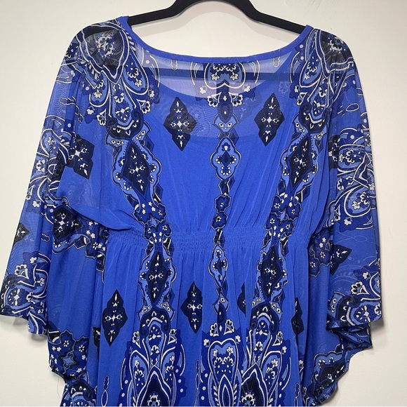 INC International Concepts Blue Sheer butterfly Paisley Boho Top Women’s Size L - Picture 6 of 6